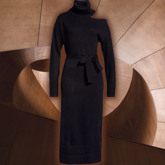 NWT PAIGE ‘Raundi’ Shoulder Cutout Long Sleeve Wool Blend Sweater Dress in Black - Picture 13 of 16